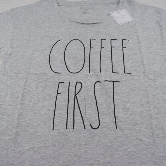 NWT Rae Dunn Coffee First Gray Tee T-Shirt XS - Picture 7 of 9